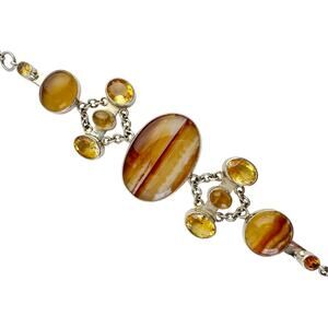 Banded Agate Citrine Sterling Silver Handmade Bracelet